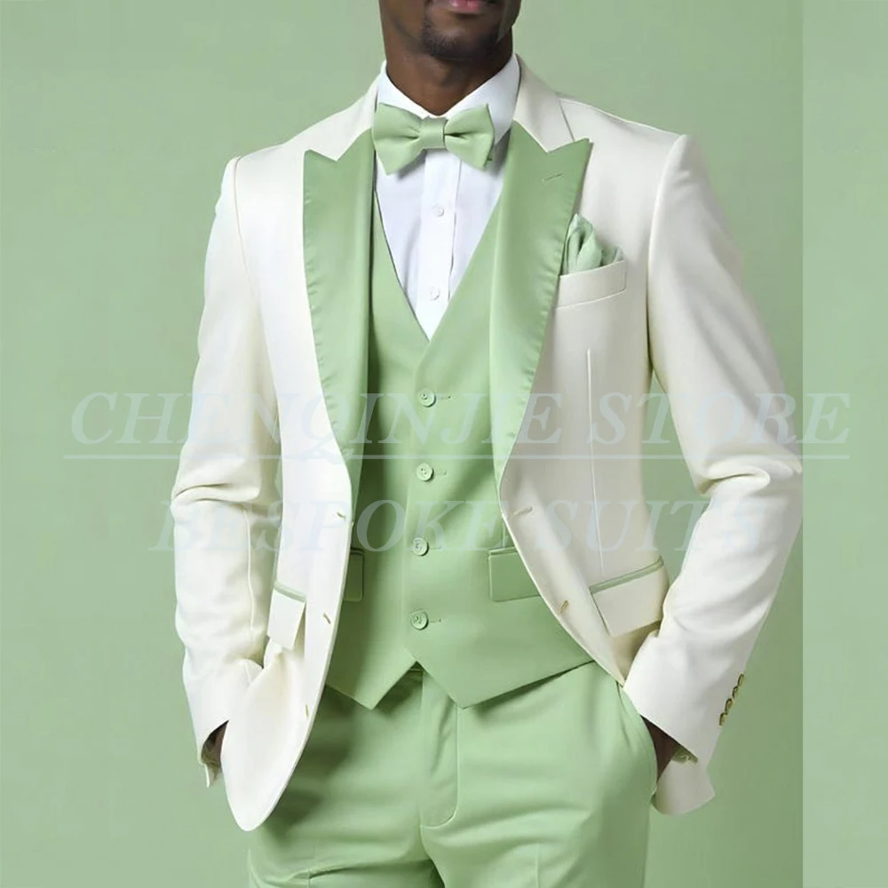 

Formal Men Suits 3 Piece Jacket Pants Vest Formal Single Breasted Peak Lapel Slim Fit Male Clothing Customzied Blazer Terno