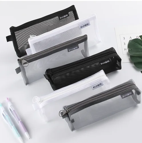 Bolsa de maquillaje para estudiantes, estuches de lápices escolares para oficina, estuche de almacenamiento de cosméticos transparente de nailon, Kit de aseo