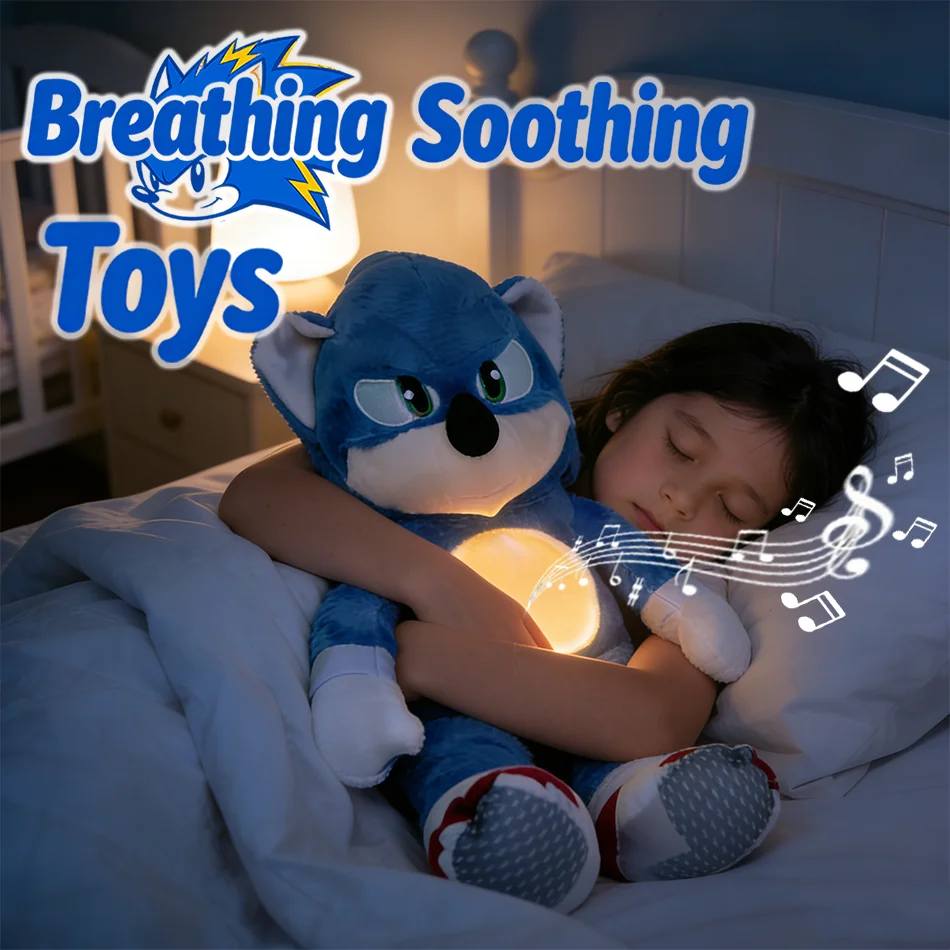 

Sonic the Hedgehog Soothing Plush Toy Sound Light Breathing Function Baby Sleep Comfort Doll for Kids New Year's Gift