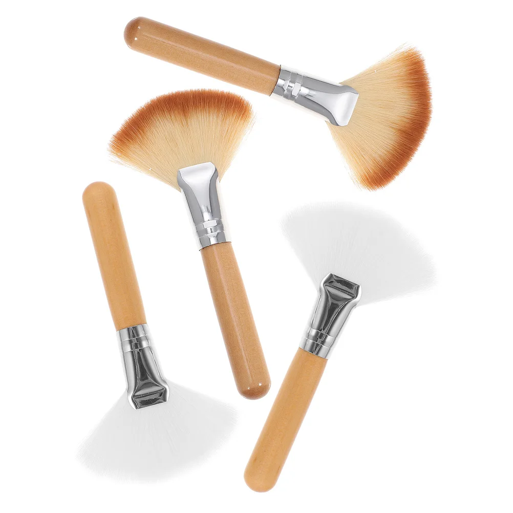 

4pcs Premium Loose Powder Makeup Blush Highlighter Applicator Setting Facial Brushes Salon Tools For Woman Facial Fan