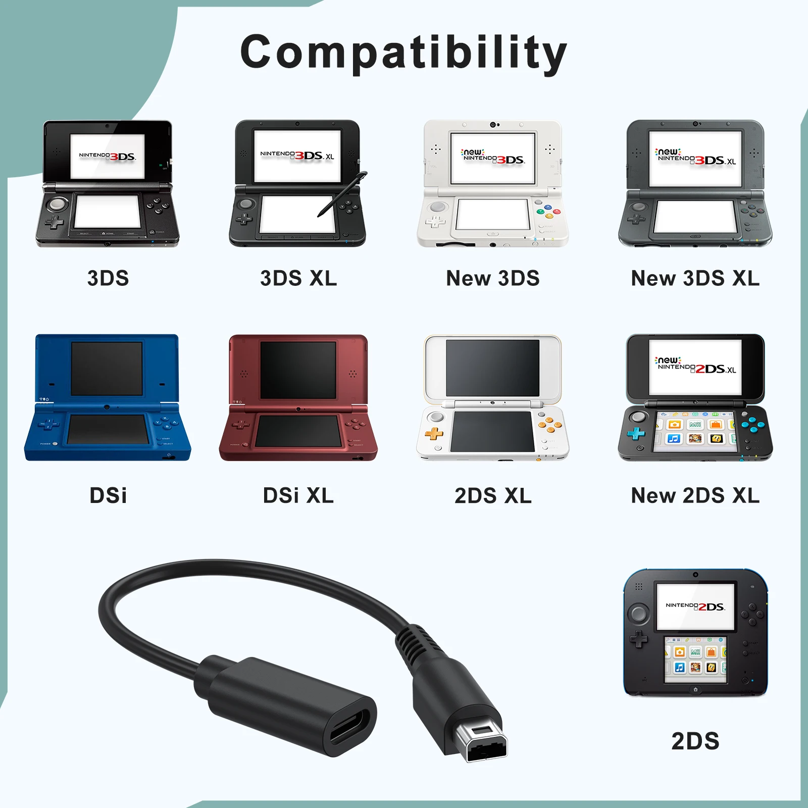 Type C to 3DS Adapter Charging Cable For Nintendo 3DS/3DS XL/NEW 3DS XL/DSI/DSI XL/2DS XL/NEW 2DS XL/2DS Charger Cable Connector