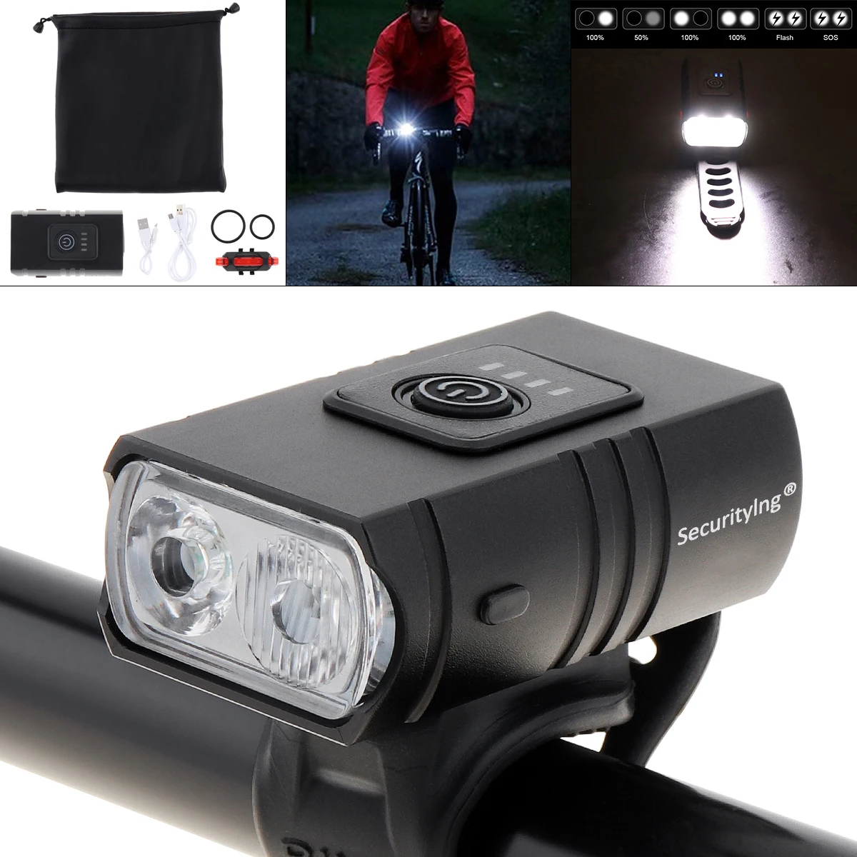 

1000LM Waterproof USB Rechargeable LED Bike Headlight for Mountain / Road / City Bike with 6 Lighting Modes, Power Display