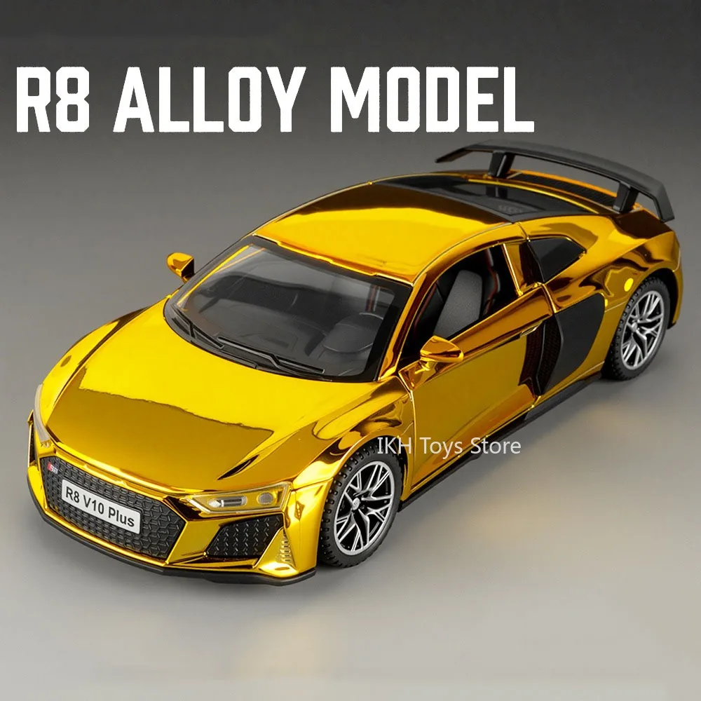 

1:32 Electroplate R8 V10 URUS Model Toy Cars Alloy Diecast Sound Light Doors Opened Pull Back Ornament Sports Car for Kids Gifts