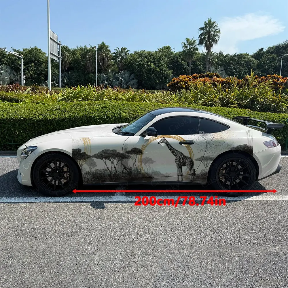 

Black Ink Vegetation Giraffe Car Side Wraps, Self-Adhesive PVC Waterproof & Scratch-Resistant Stickers, Car Accessory Gift