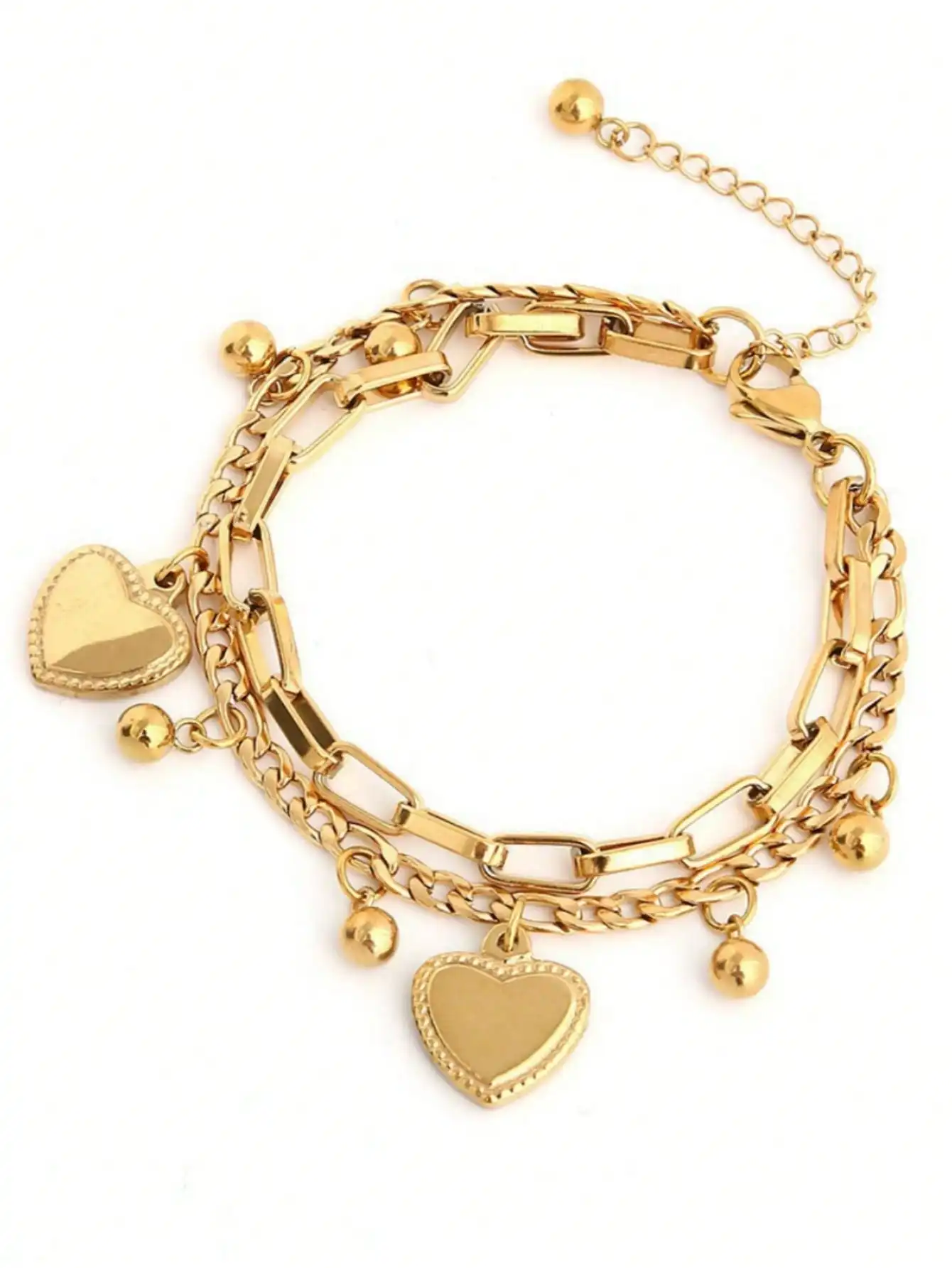 

1pc Fashion European Style Double-Layer Heart Pendant Chain Bracelet For Women Valentines