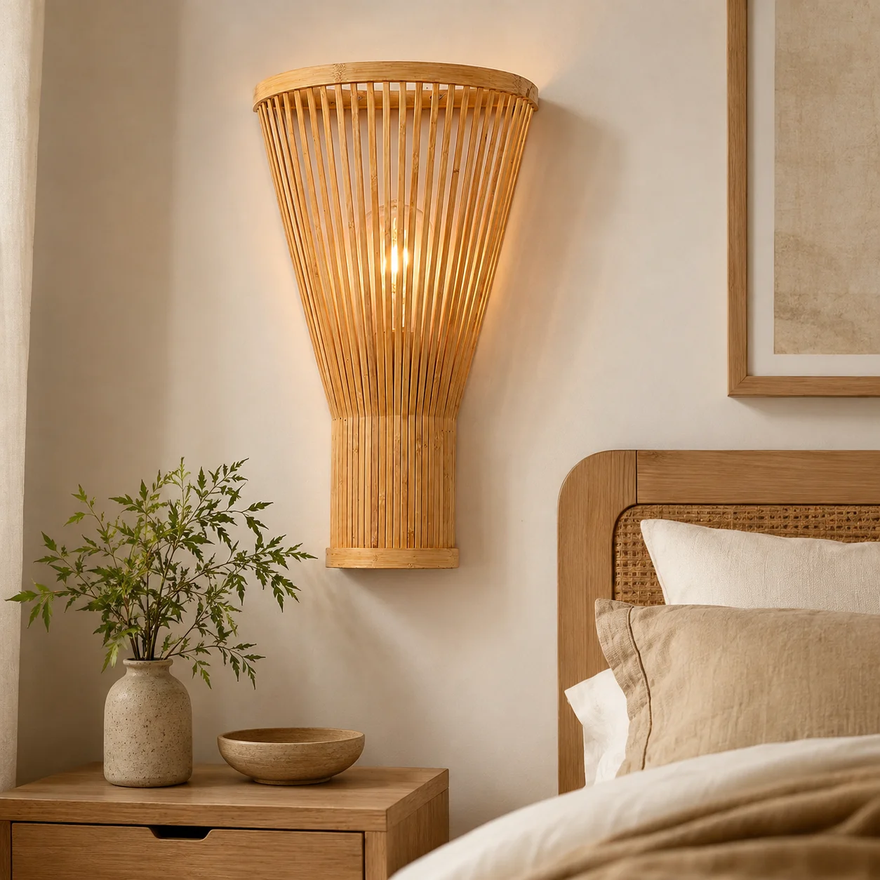 JOYINLED 1/2PCS Handmade Bamboo Lamp Shade Woven Rattan Lampshade Wabi Sabi Boho Light Cover for Wall Lamp Bedroom Restaurant