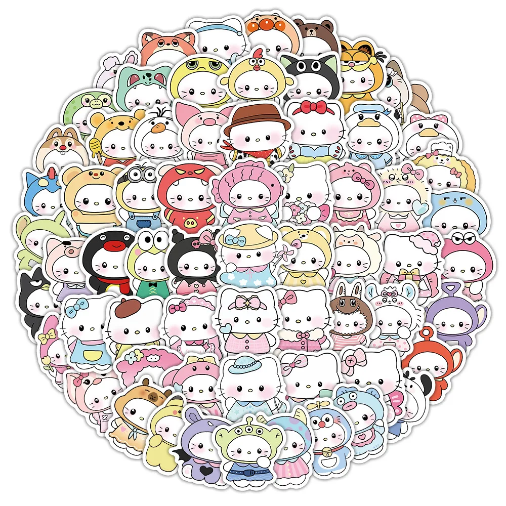 Autocollant graffiti mignon Sanurgente Hello Kitty, dessin animé drôle, autocollant pour ordinateur portable, bagage, jouet pour enfants, décalcomanie étanche, 10 pièces, 30 pièces, 50 pièces, 100 pièces