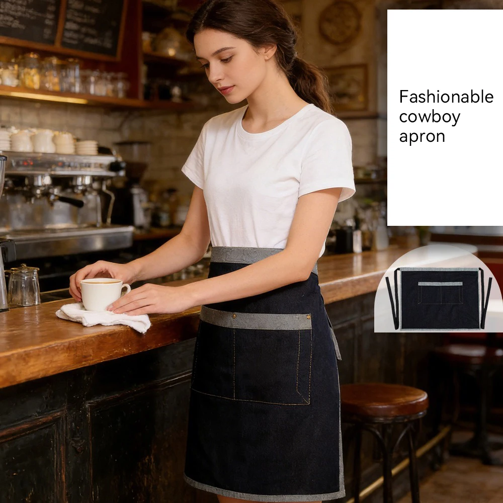 

New style cowboy half-body apron, household short apron, baking apron, nail art apron, stain-resistant small apron