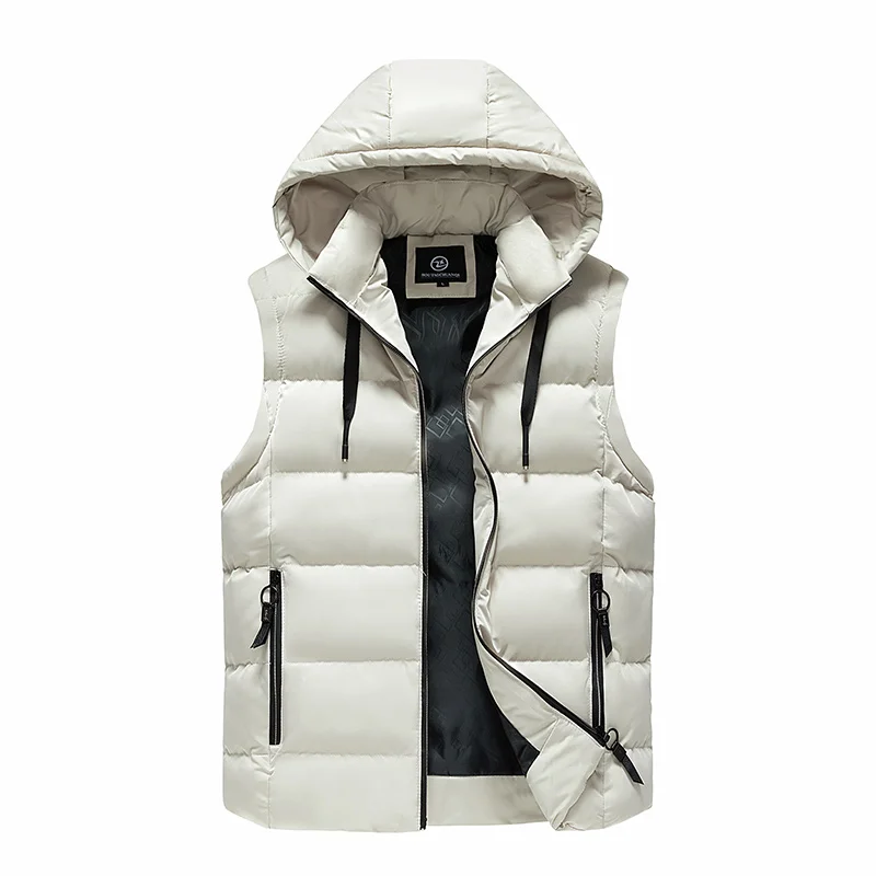 Hooded Down Vest Windproof Neck Warmth Practical Wear Simple Design Solid Color Fashion Allpurpose Style Fabric Comfortable Coat