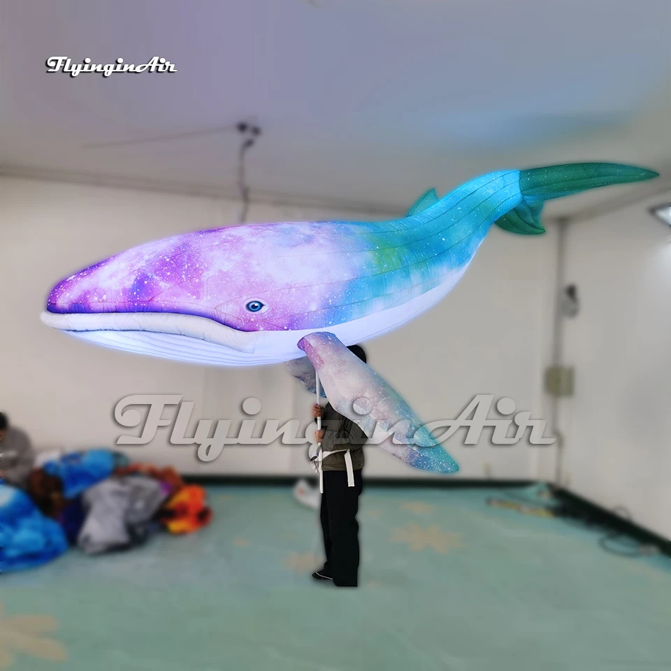 3m Fantastic Colorful Walking Inflatable Whale Puppet Holding Blow Up Parade Sea Animal Balloon For Event