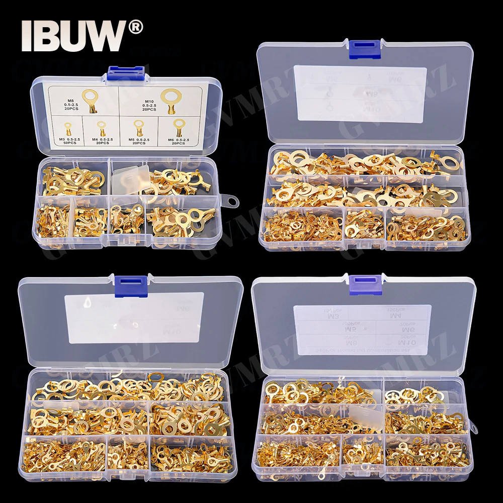 150~540PCS M3/M4/M5/M6/M8/M10 Ring Lugs Eyes Copper Crimp Terminals Cable lug Wire Connection Non Insulated Assortment Kit