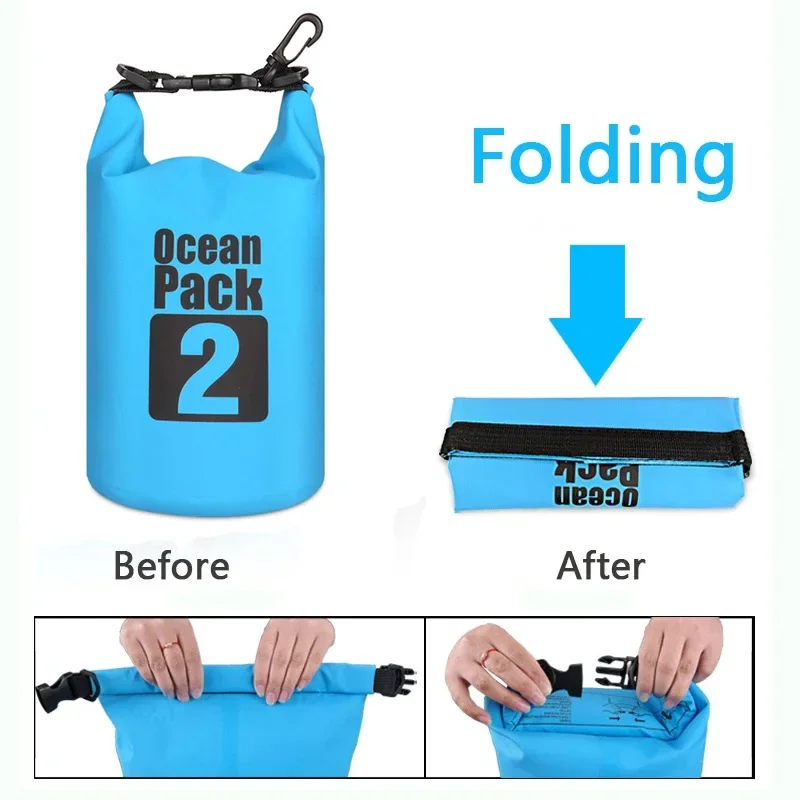 Bolsa de natación impermeable de PVC de 2L, saco seco impermeable, flotante, bolsas de engranajes secos, bolsa de teléfono para navegación, pesca, Rafting, natación, Playa