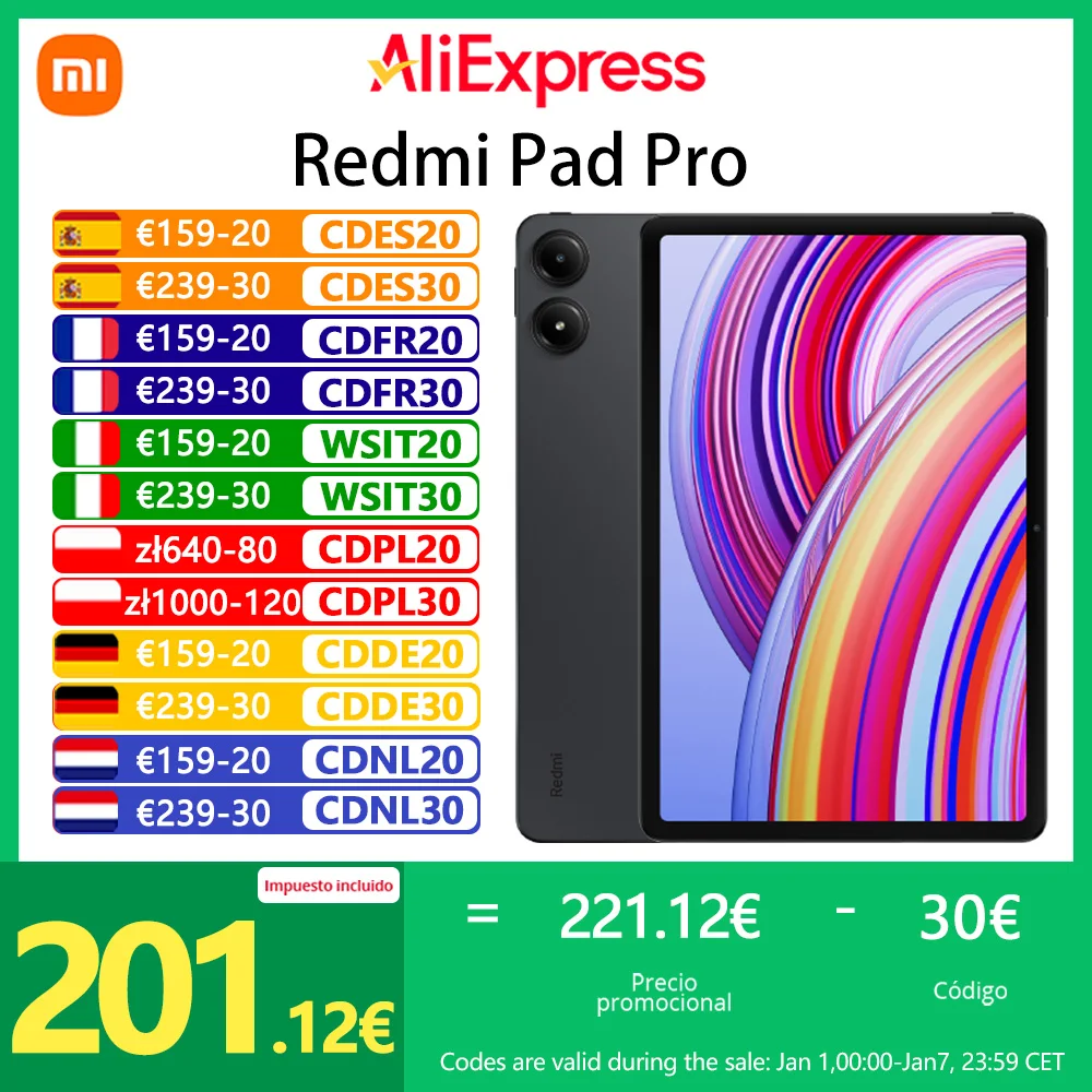 Xiaomi Redmi Pad Pro tablet, AdaptiveSync 120Hz,8 MP camera, 10000 mAh, 33 W charging, Dolby Vision