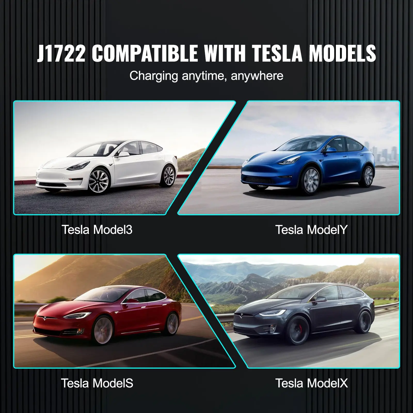 J1772 to Tesla Charger Adapter, 80 Amp 240V AC, SAE J1772 EV Charging Adapter to Tesla Plug, with Storage Bag Anti-Drop Lock