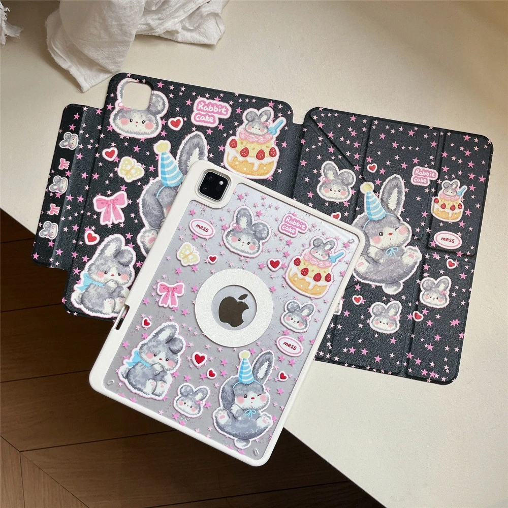 Ins Cute Star Rabbit Cake Cover For Magnetic Split iPad Pro 13 11th M5 M4 12.9 A16 10 8 7 9th 10th Air 11 M2 M3 Mini Tablet Case