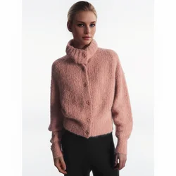 Cos Lris casual edition knitted cardigan 2024 autumn new long sleeved sweater rose pink women's 120330002