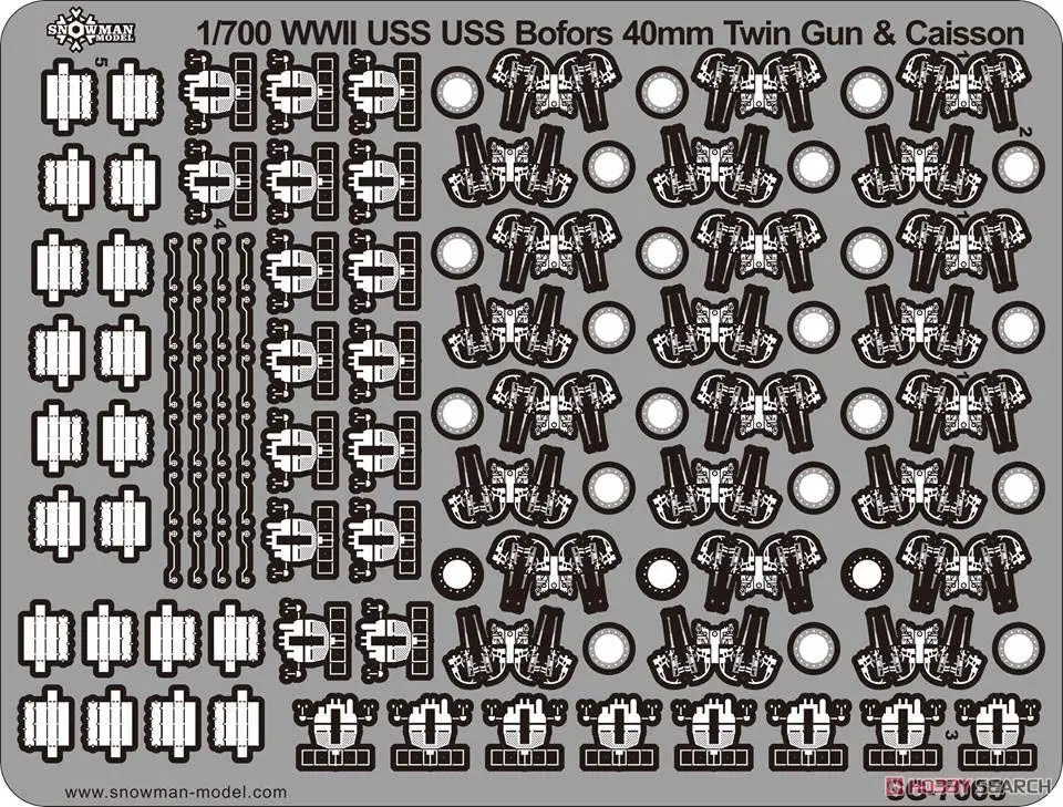 

Snowman SG-7003 1/700 WWII USN Twin 40mm Bofors AA Guns w/ Ammo Boxes