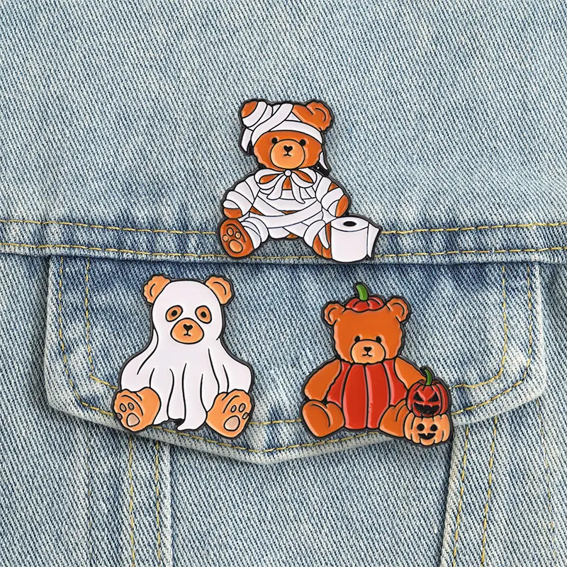 Cute Halloween Horror Bear Enamel Pins Ghost Sheet Bear Mummy Bandage Pumpkin Bear Lapel Brooch Holiday Costume Accessory view 4