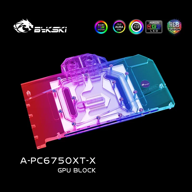 Bykski GPU Water Block dla Powercolor Radeon RX6750XT czerwona karta graficzna/VGA miedziany radiator chłodzący 5V RGB SYNC A-PC6750XT-X