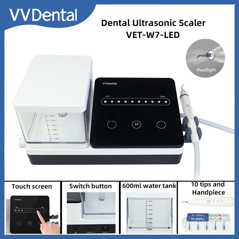 VVDental Ultrasonic Scaler With Water Bottle Detachable LED Handpiece and 10 Tip Endodoncia Scaling Periodontics Tool For Dental