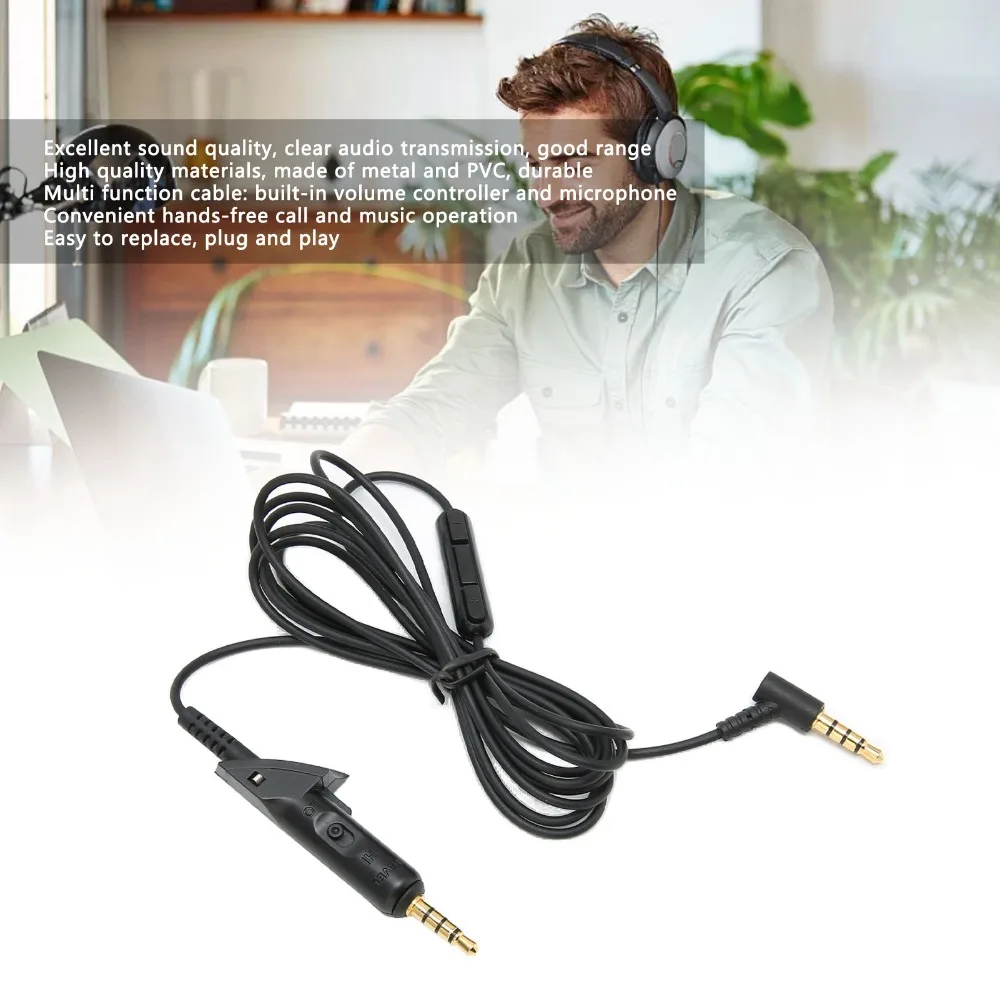 3.5mm to 3.5mm Replacement Audio Extension Cable with Microphone and Volume Control Headphone Cable Cord for QC15 Headphones