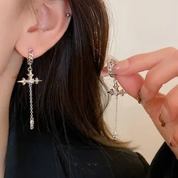 Korean Fashion Zircon Crystal Cross Women Drop Earrings for Gothic Punk Hip Hop Female Piercing Dangle Earrings Party Jewelry