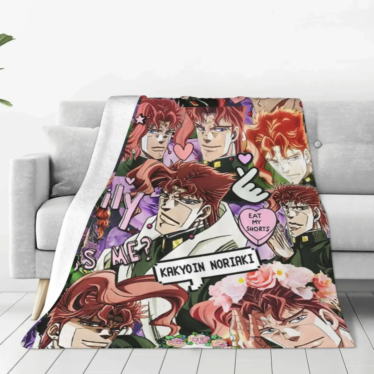 Kakyouin Noriaki Collage Knitted Blankets Jojo's Bizarre Adventure Anime Throw Blankets Bedding Couch Printed Soft Warm Bedsprea