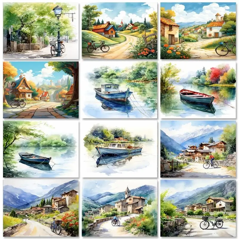 

RUOPOTY Diy Painting By Numbers With Frame House Landscape Picture On Numbers For Home Wall Art Decors 60x75cm Artwork