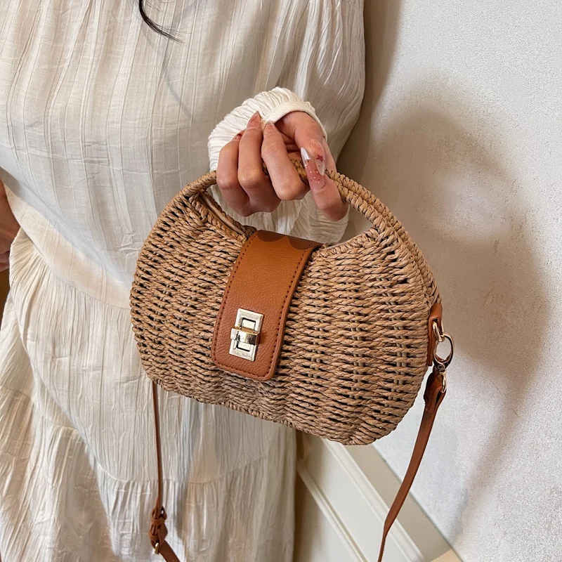 

Ретро-сумка из плетеного материала, летняя коллекция 2025, женская сумка через плечо, пляжная сумка, сумка для телефона, простая качественная сумка-тоут