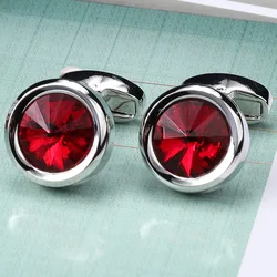 Red Rhinestone Cufflinks New Luxury Men's Business OL Style Dress Shirts Buttons French Cuff Links Men Women Wedding Accessories