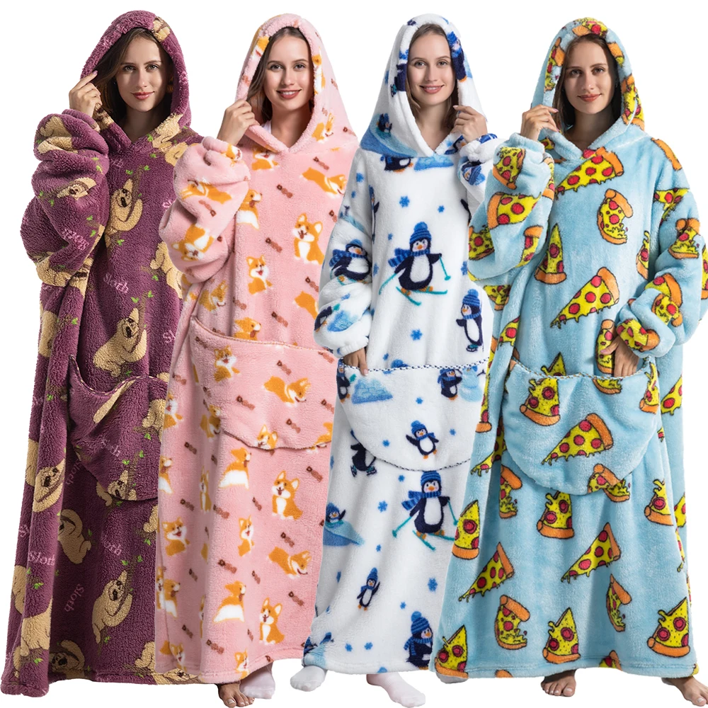 

Womens Plus Size Hoodies & Sweatshirts Thicken Warm Winter Clothes Man Extra Long Oversized Blanket Hoodie Pink White Blue Tops