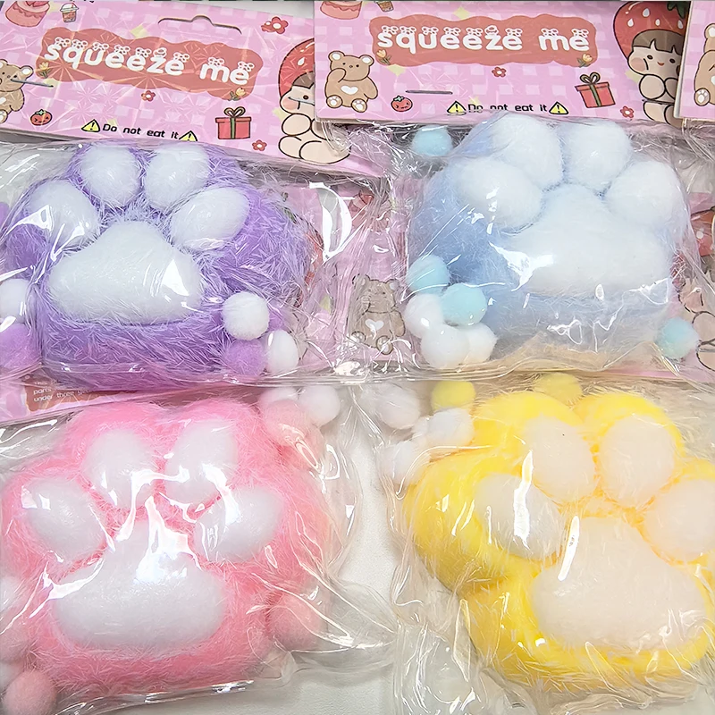 Squeeze Katzenpfote mit Fell Stressabbau Squishy Fidget Toy Mini Kawaii Plüsch Silikon Klebrig Dekomprimieren Kneifen Katzenfuß – Detail 1