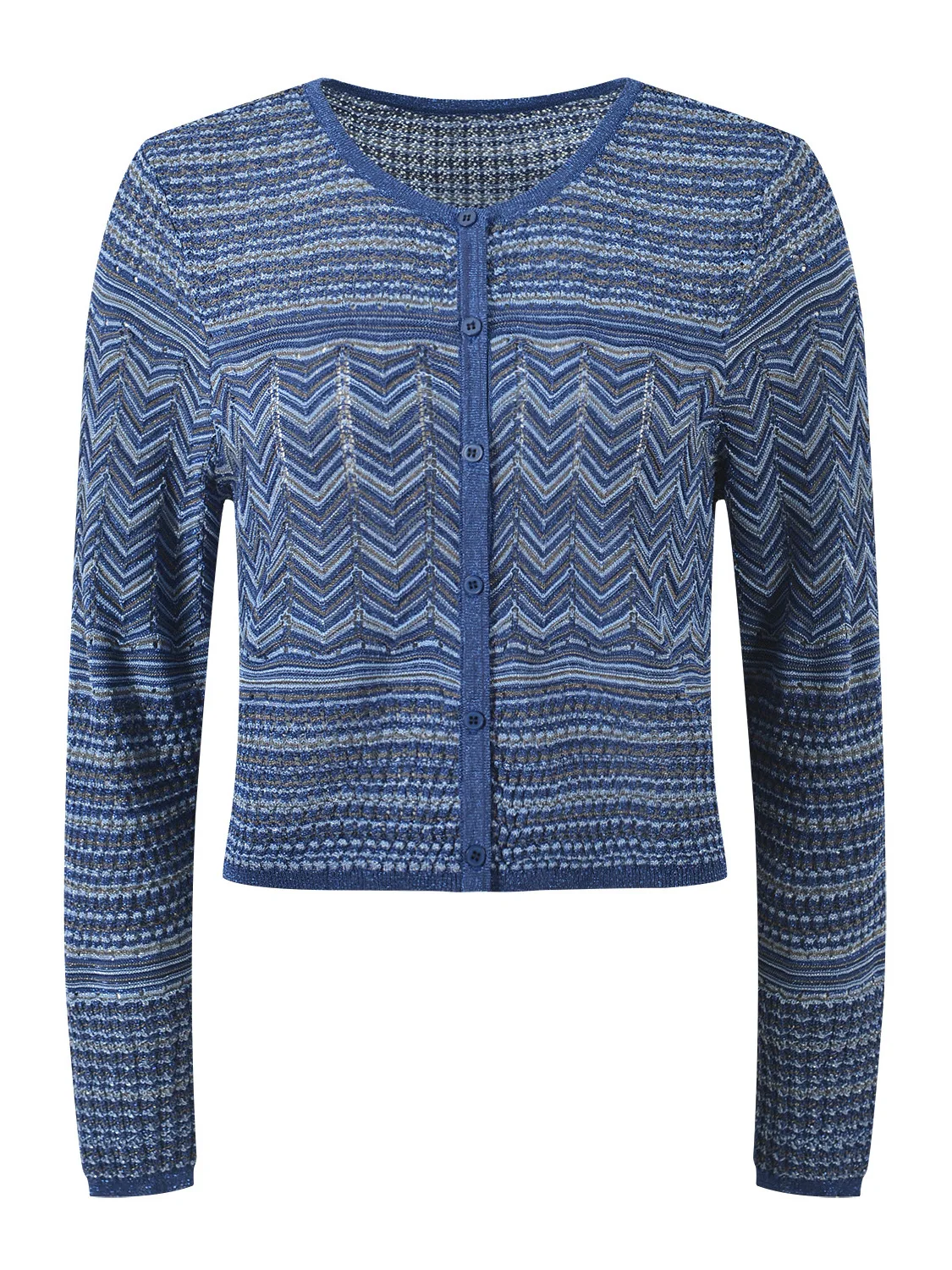 

Новый модный приталенный короткий вязаный кардиган с круглым вырезом и волнообразным узором, универсальный вязаный кардиган с круглым вырезом, лето 2025