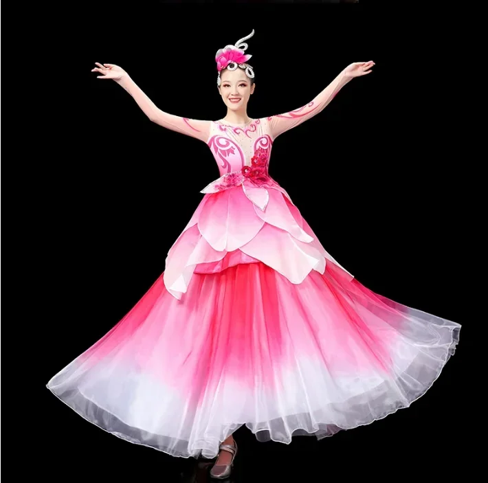 Chinese Dream Dance Dress Red Modern Flower Opening Dance Big Swing Skir