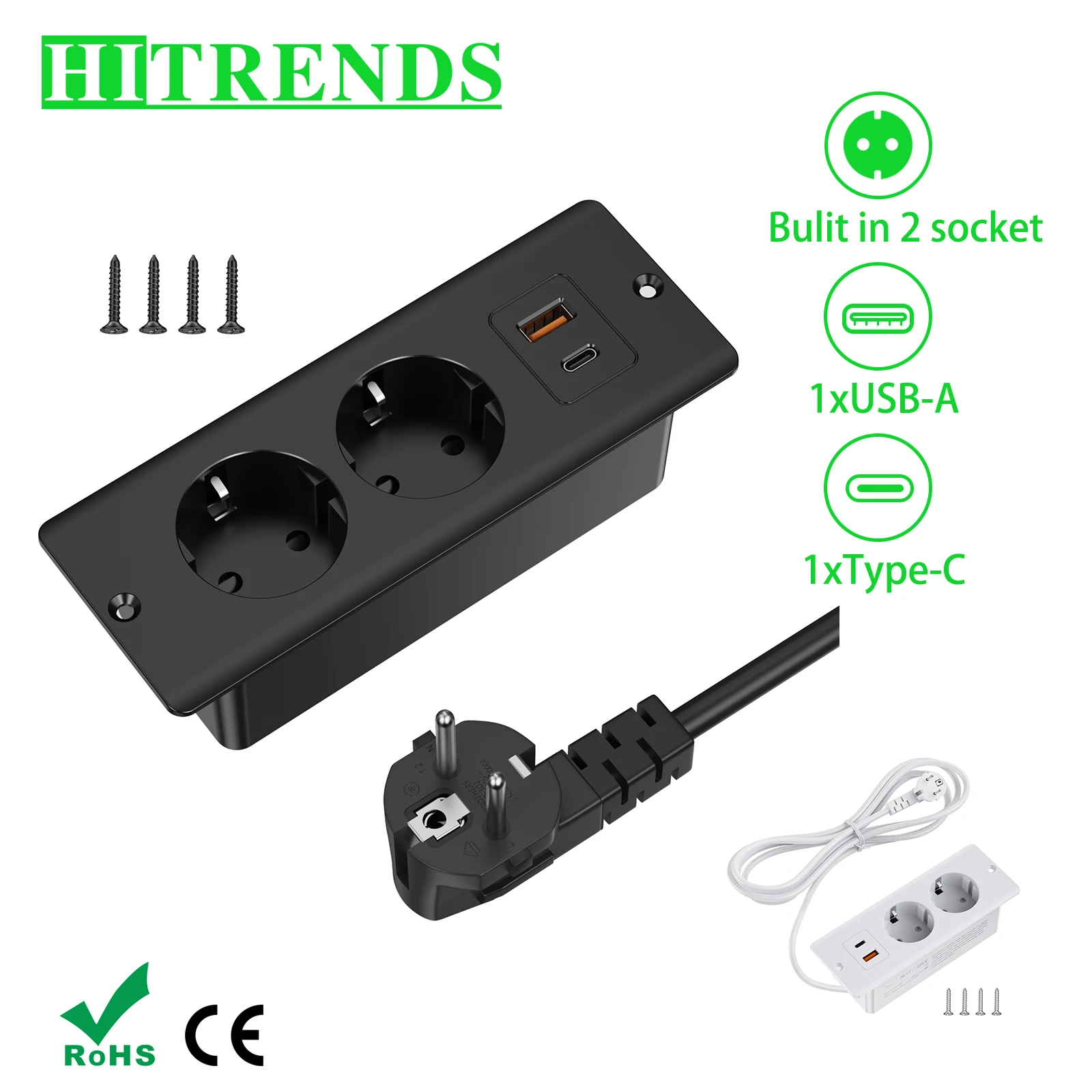 

Настольные встраиваемые розетки европейского стандарта Встроенные розетки с USB Type C PD20W Удлинитель питания Настольная скрытая розетка 2 м Удлинитель для дома