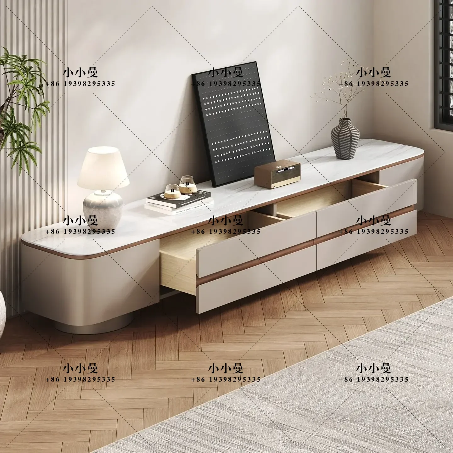 Italian light luxury technology stone TV cabinet coffee table combination simple large storage small apartment household