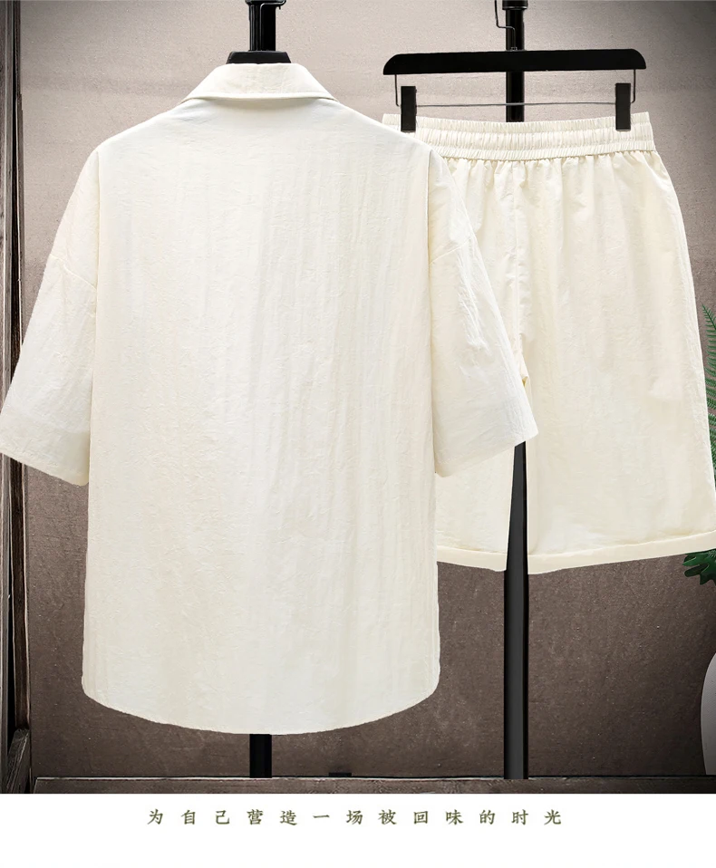 2024 neue Sommer Männer setzt lässige Revers kurze Hemden Shorts zweiteilige lässige solide Kurzarm 2 Stück lose Mode Streetwear