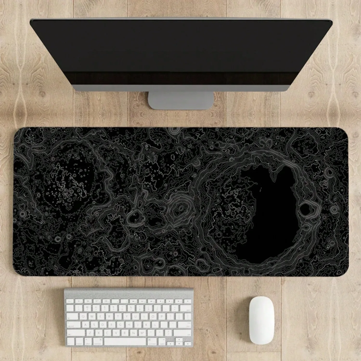 

Moon Topographic Map Desk Mat – Black Lunar Crater Space Design,Large Non-Slip Gaming Mouse PadDurable Computer Mat, Water-Resistant Desk Mat