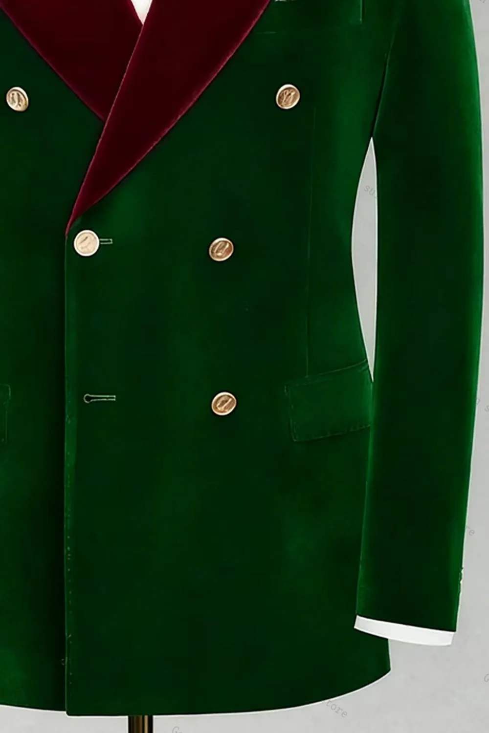 Conjunto de traje de novio verde para hombre, chaqueta de 2 piezas + pantalones, esmoquin de terciopelo para boda de otoño, chaqueta Formal de oficina, abrigo para graduación personalizado