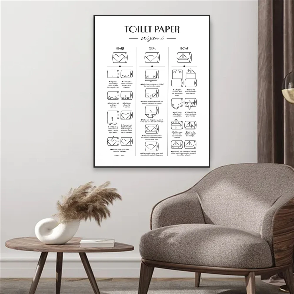 Настенный постер на унитаз, туалетная бумага, принты оригами, забавная ванная комната, инструкция по оригами, холщовая картина, комната отдыха, домашний Настенный декор
