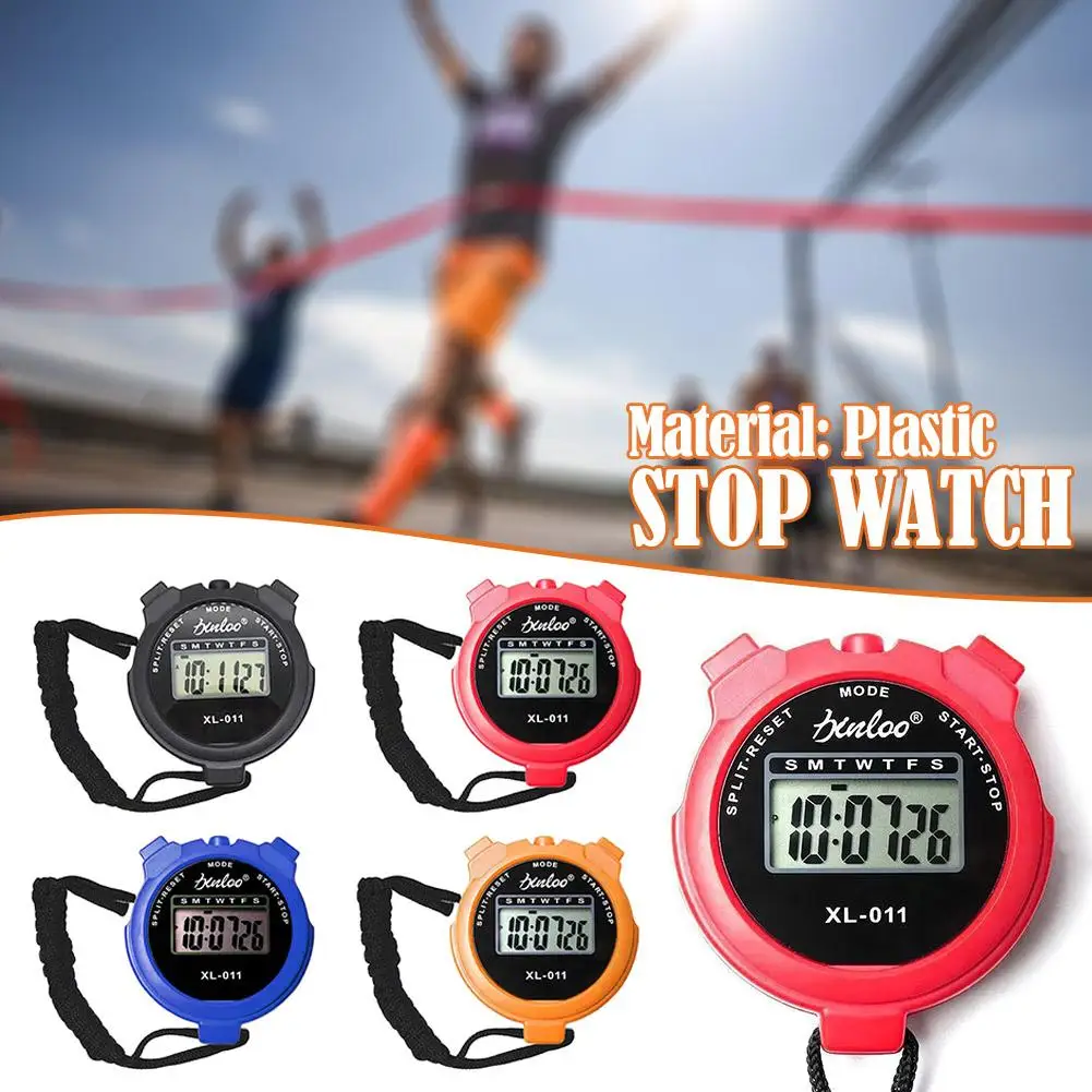 Baru portabel genggam olahraga Stop Watch tampilan Digital kebugaran penghitung waktu untuk olahraga Stopwatch Chronograph 4 warna V2L5