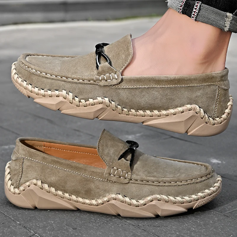 

Plus Size Men First Layer Pigskin Slip-On Shoes, Soft Sole Handmade Loafers, Light Anti-Slip Driving Moccasins