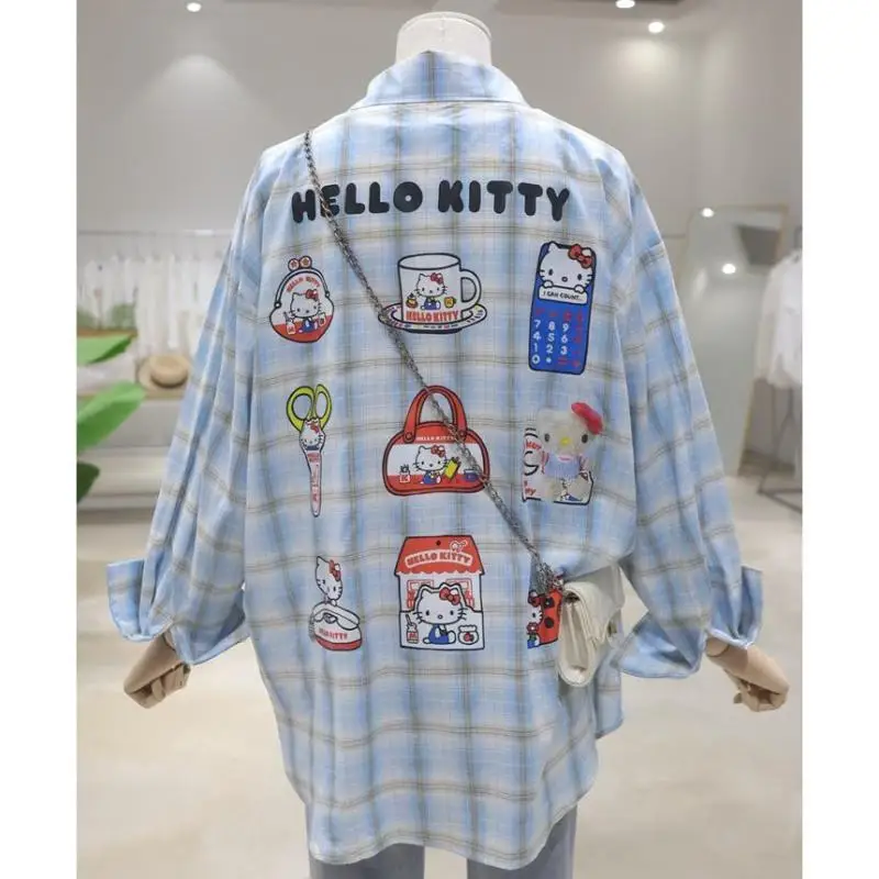 

Plus Size Women's Clothing Kawaii Anime Cartoon Kt Cat Long Sleeve Shirt Tops Spring Autumn Sweet Cardigan Jacket Casual Coat