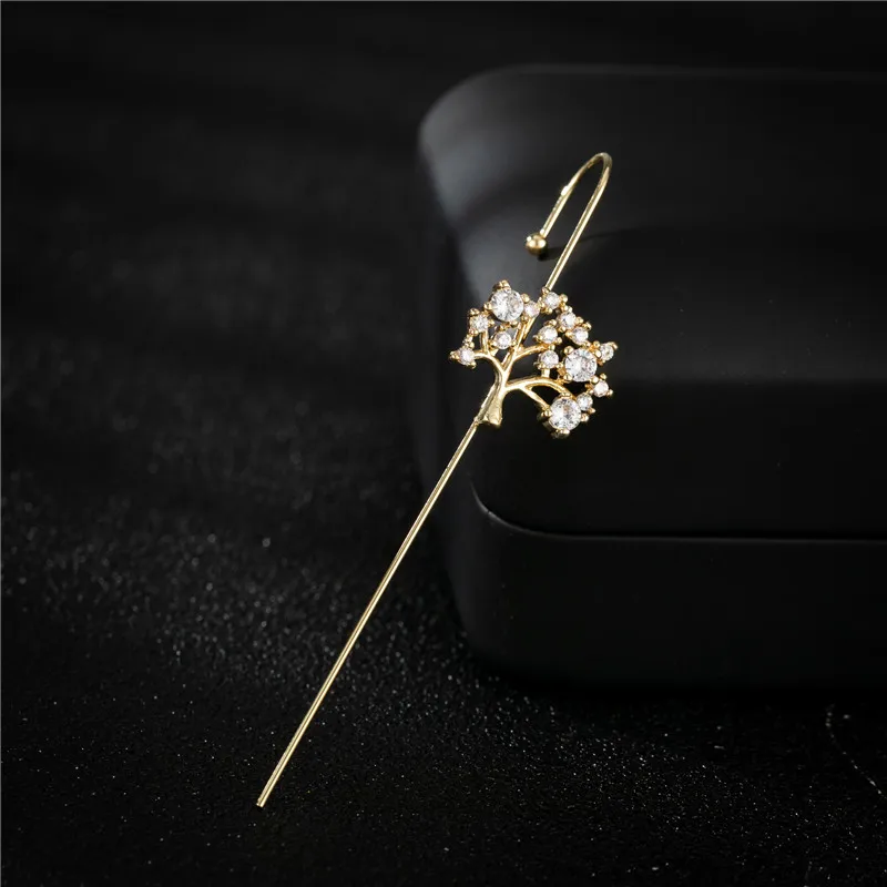 Vintage Ear Wrap Crawler Hook Earring Crystal Stud Earrings for Women CZ Bowknot Flower Cuff Piercing Earing Statement Jewelry