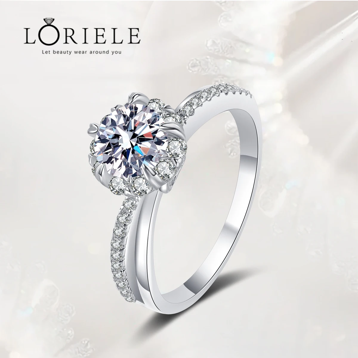 

LORIELE White Gold 1ct Moissanite Ring for Women Bridal Sets Solitaire Wedding Promise Ring Lab Diamond Band 925 Sterling Silver