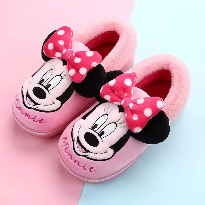 Disney Women Men Couples Home Slippers New Fashion Warm Winter Furry Soft Short Plush Slipper Non Slip Bedroom Slides Indoor Sho