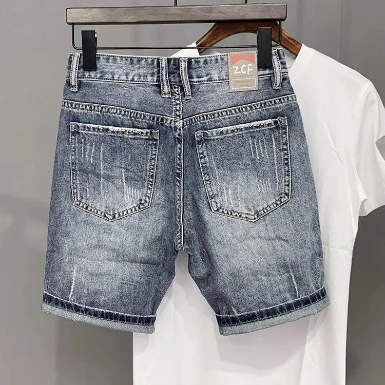 Summer 2025 Denim Shorts Men's New Trendy Brand Printing Cowboy Luxury Clothing Slim Casual Pants Korean  Men's Jeans Shorts