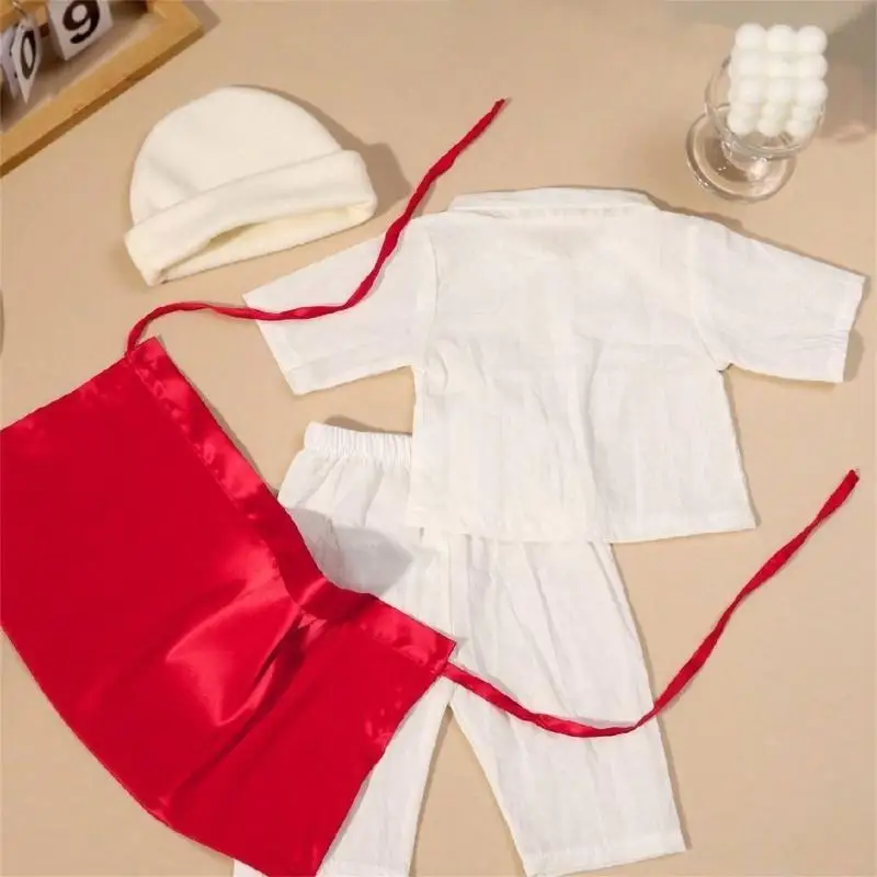 

U13F Baby Cook Costume Hat Tops Pants Apron Newborn Photoshoots Clothing Shower Gift