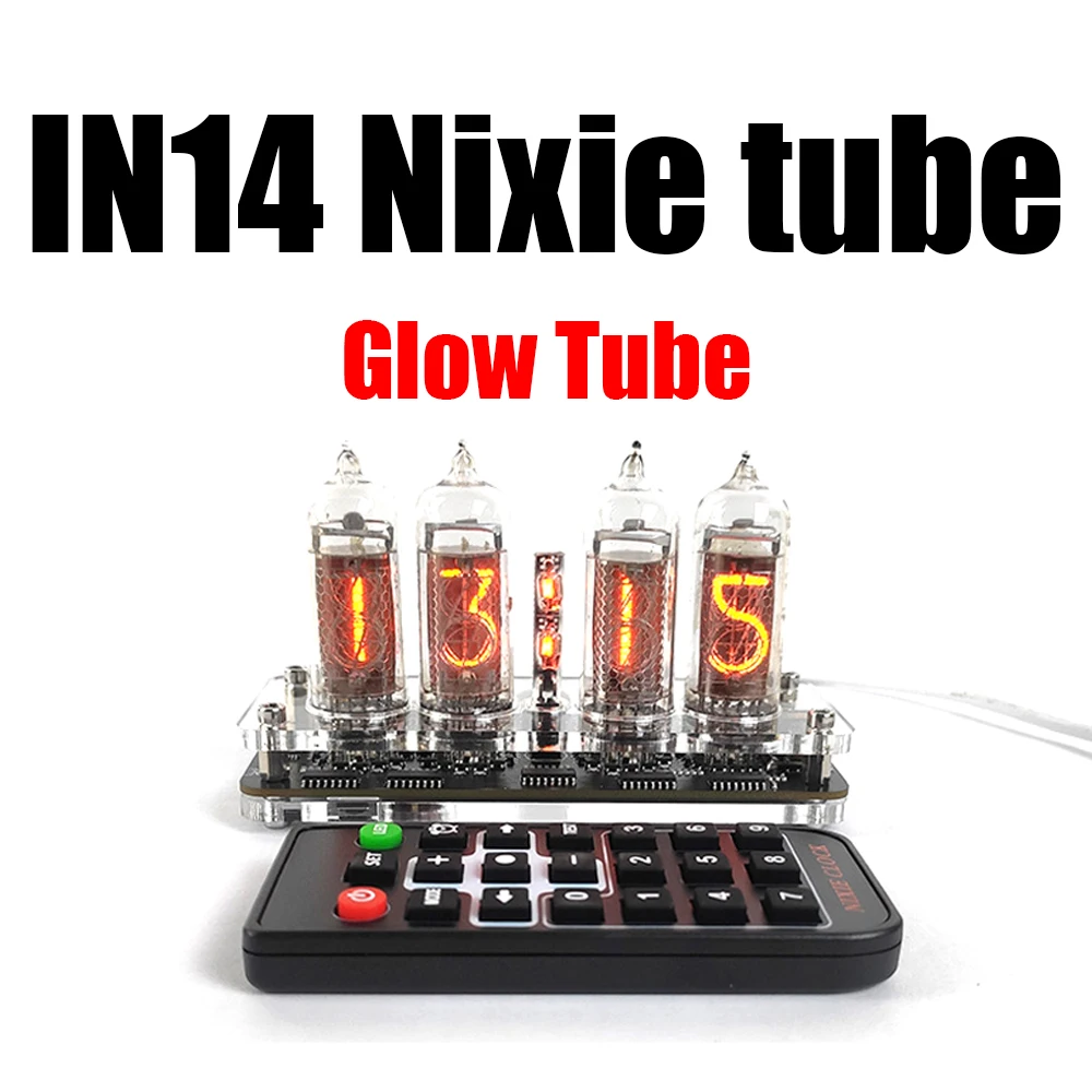 Base de Relógio Digital com Tubo Brilho Dígitos Nixie Tube In14 Tipo-c Usb Cabo de Alimentação Versão Premium Remoto w