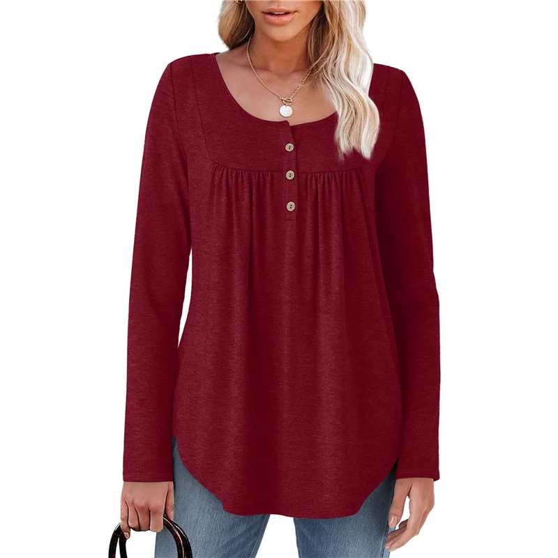 

ABRT-рубашки с длинными рукавами для женщин, осенние наряды, повседневные туники с круглым вырезом, топы, модные блузки, модная одежда